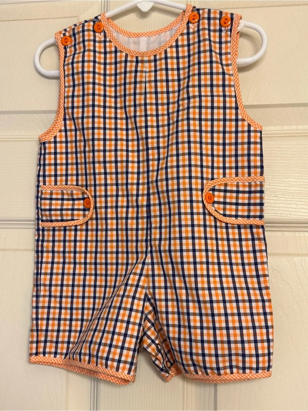 Lulu Bebe Orange & Navy Gingham Baby Romper